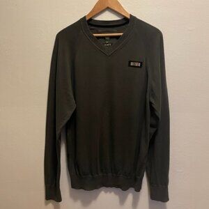 Cavi long sleeve V-neck fine gauge cotton sweater in grey